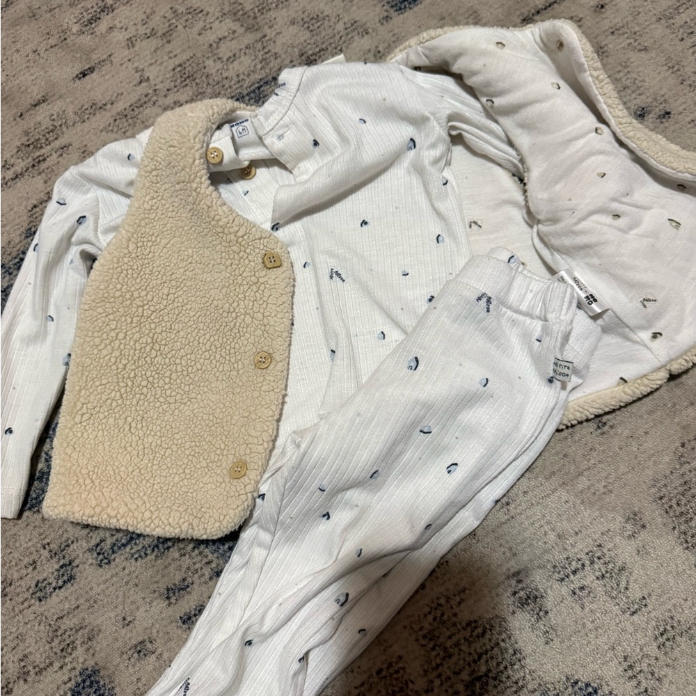 Cozy White and Cream Baby Outfit with Vest